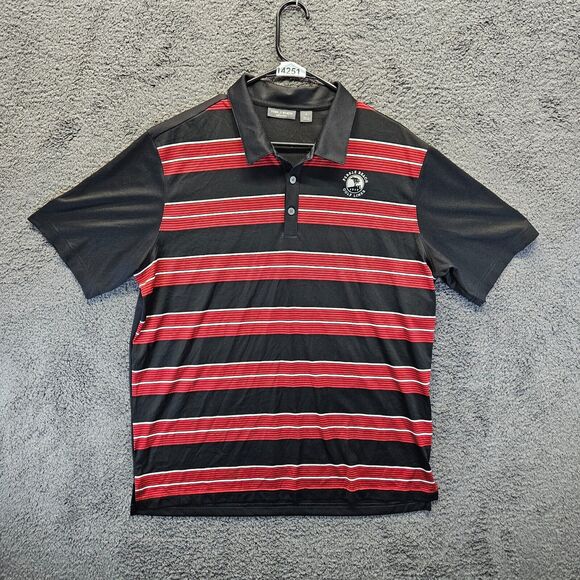 Peble Beach Polo Shirt Mens Size Large Black Red Striped Short Sleeve - Picture 1 of 8